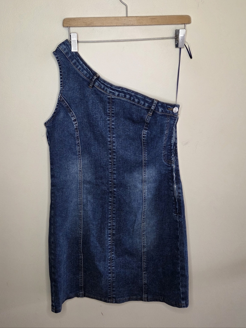 GeeGee Denim One Shoulder Asymmetrical Mini Dress Size Large NWT